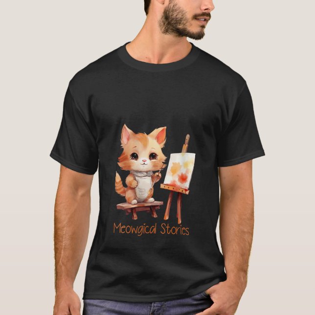 Camiseta Histórias mágicas Um Design de Gato Bonito para Am (Frente)