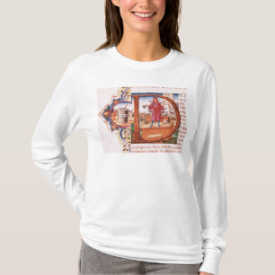 Camiseta Historiated rubrica "D" que descreve um apothecary