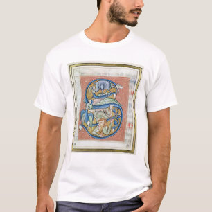 Camiseta Historiated rubrica "S" que descreve uma acrobata
