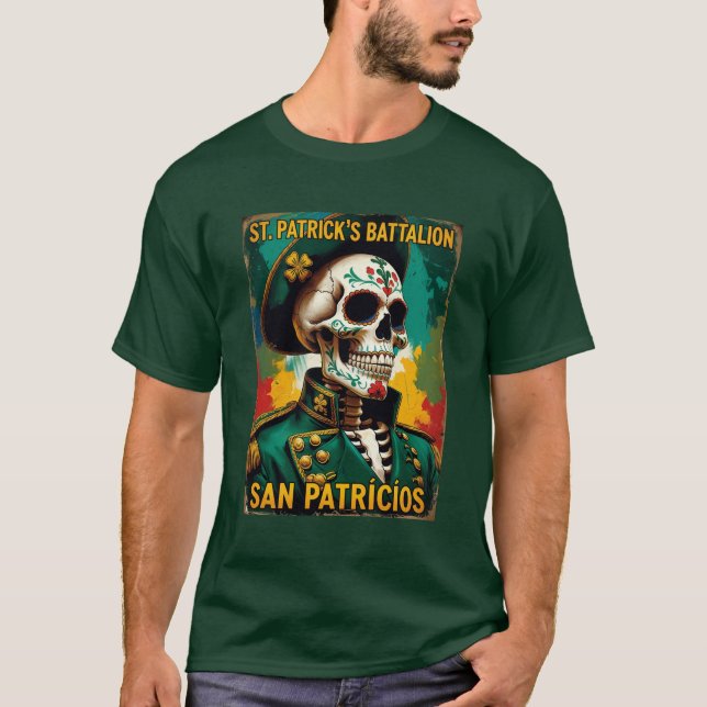 Camiseta Historical St Patricks Battalion Military Skeleton (Frente)