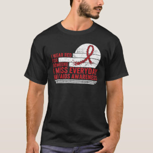 Camiseta Hiv Aids Sensibilização Mês Eu Visto Vermelho Por