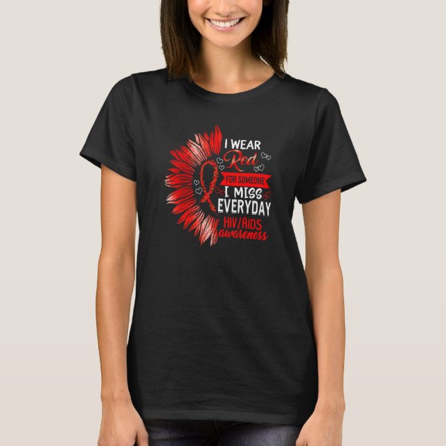 Camiseta Hiv Aids Sensibilização Mês Eu Visto Vermelho Por  (Frente)