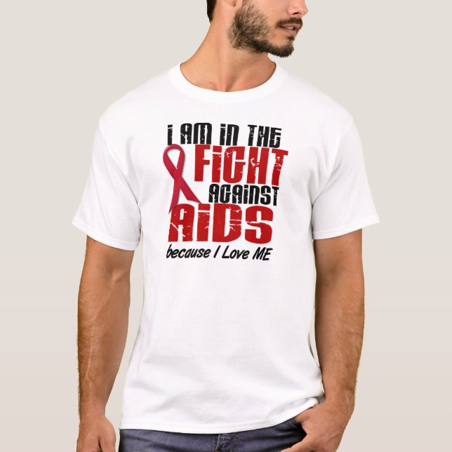 Camiseta HIV do AIDS na luta 1 mim (Frente)