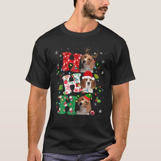 Camiseta Ho3 Luzes de Natal Papais noeis Elf Reindeer Beagl (Frente)
