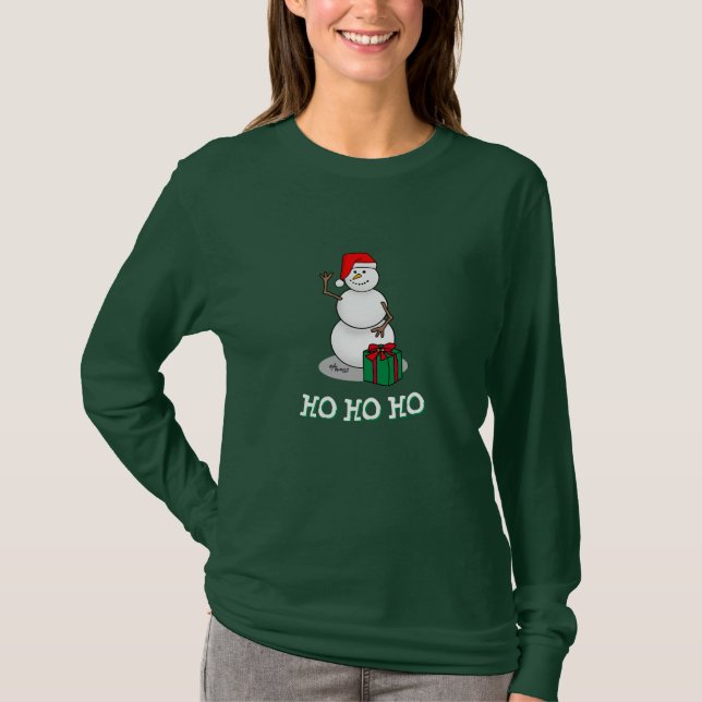Camiseta Ho Ho Feliz Papais noeis de Natal Bonito Snowman (Frente)