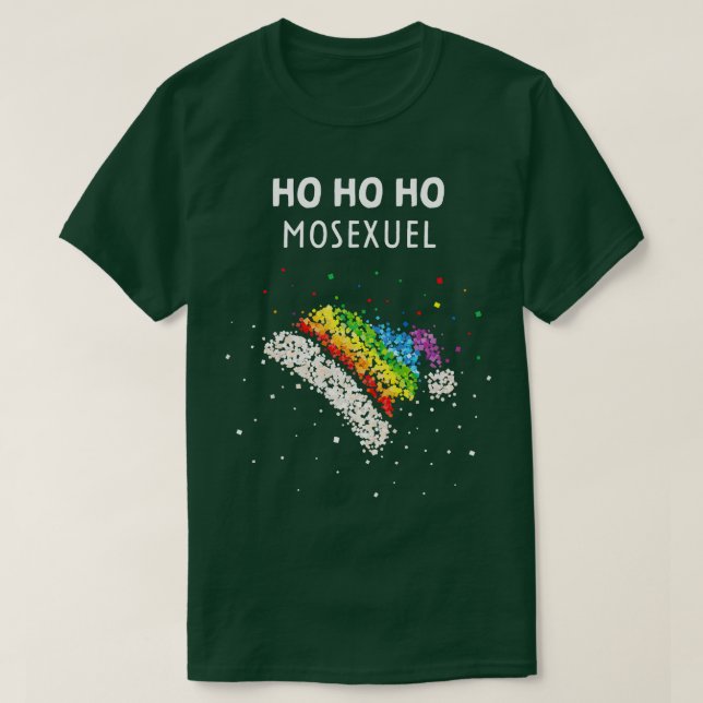 Camiseta Ho Ho Gay Santa Hat Rainbow Pride (Frente do Design)