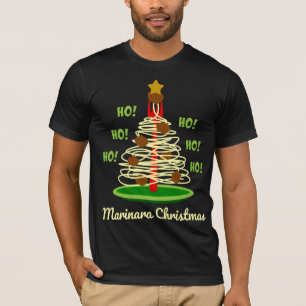 Camiseta Ho! Ho! Ho! Árvore de Massas de Natal Marinara