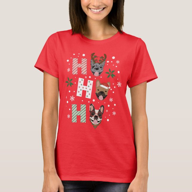 Camiseta Ho Ho Ho Buldogue Francês Feliz Natal (Frente)