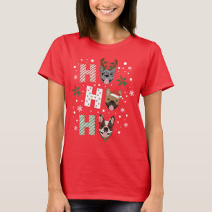 Camiseta Ho Ho Ho Bulldog Francês Feliz Natal