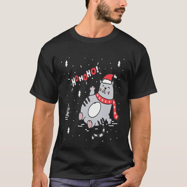 Camiseta Ho Ho Ho Cat Santa Cat with Santa Hat Xmas (Frente)