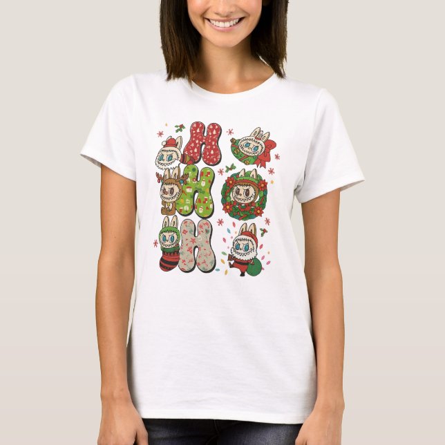 Camiseta Ho Ho Ho Cute Christmas Monster Characters Tee (Frente)