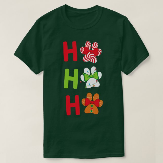 Camiseta Ho Ho Ho Dog Paw Imprima presente de Natal (Frente do Design)
