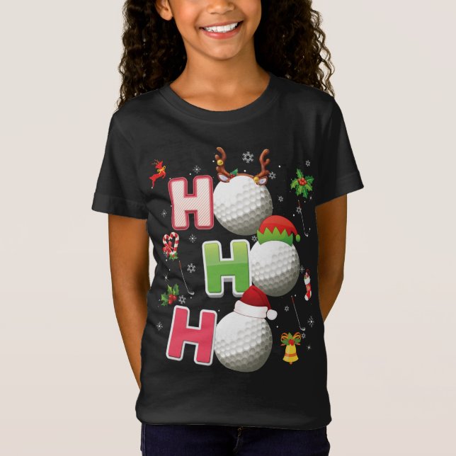 Camiseta Ho Ho Ho Golf Ball Papais noeis de Natal Elf Reind (Frente)