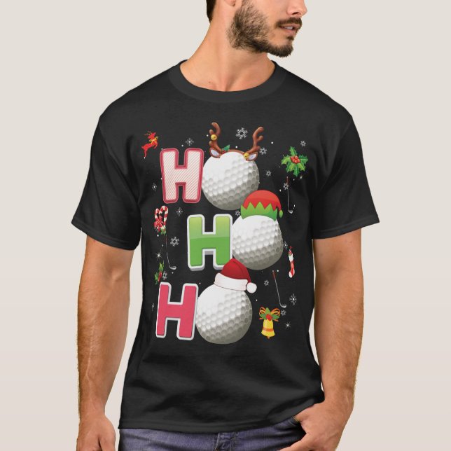 Camiseta Ho Ho Ho Golf Ball Papais noeis de Natal Elf Reind (Frente)