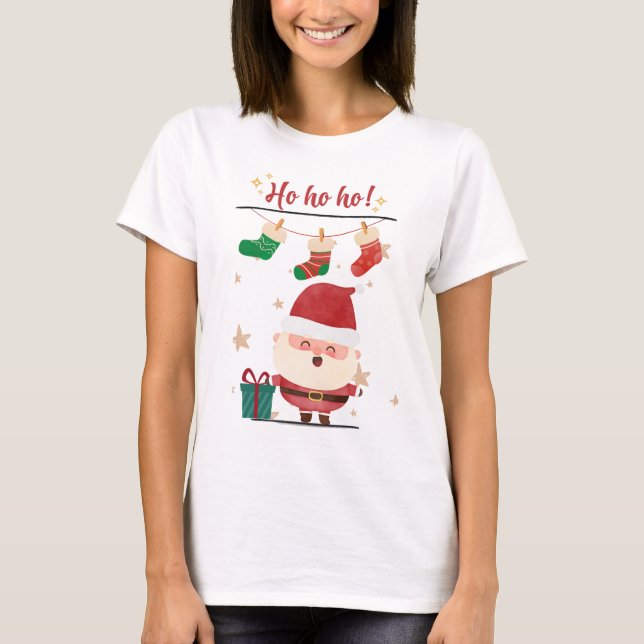 Camiseta Ho Ho Ho Happy Papai noel Holiday Tee (Frente)
