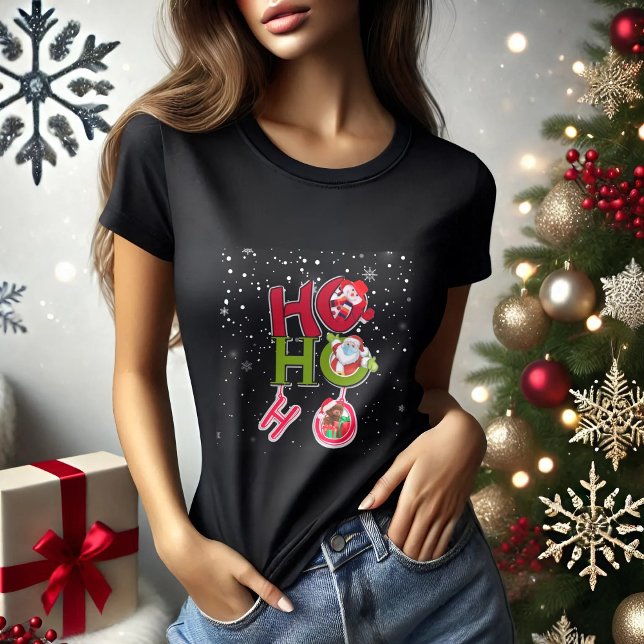Camiseta HO HO HO HO Natal - T-Shirt preto (Criador carregado)