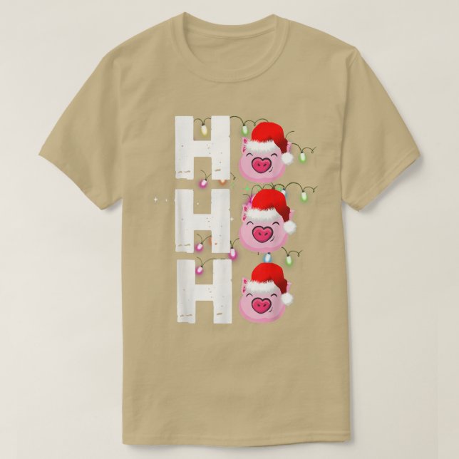 Camiseta HO HO HO HO Santa Hat Funny Pig Natal (Frente do Design)