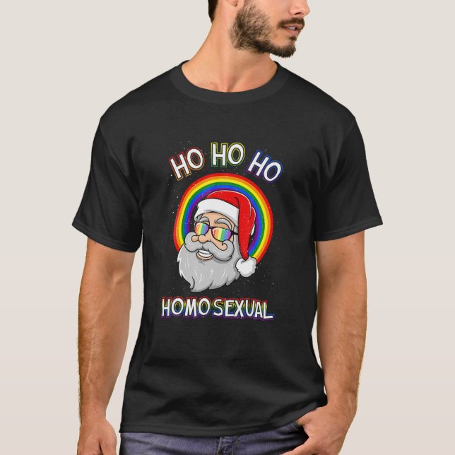 Camiseta Ho Ho Ho Homosexual Holigays LGBT Ugly Christmas S (Frente)