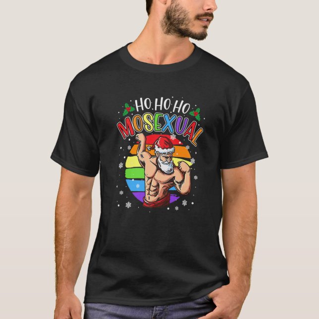 Camiseta Ho Ho Ho Mosexual Gay Santa Costume Rainbow LGBT P (Frente)