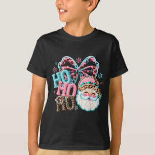 Camiseta Ho Ho Ho Papai Noel Coquete Laço Leopardo Feliz Na