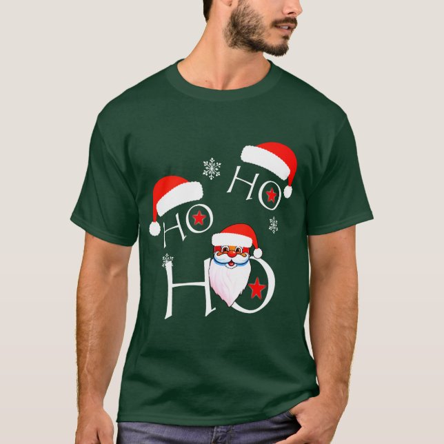 Camiseta Ho Ho Ho Papais noeis T-Shirt Festivo Holiday Tee (Frente)