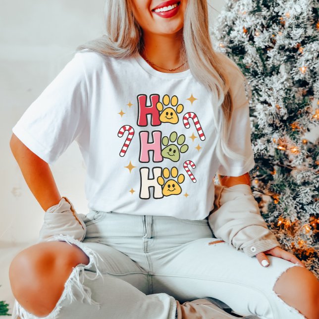 Camiseta Ho Ho Ho Paw Imprime T-Shirt de Natal (Criador carregado)