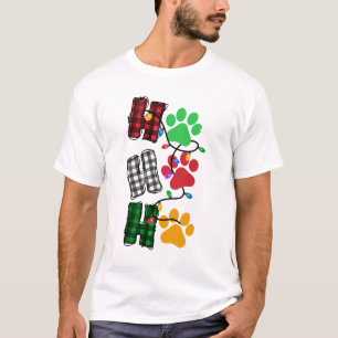 Camiseta Ho Ho Ho Paw Imprime Xadrez Luz de Natal Cachorro