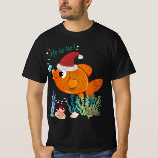 Camiseta Ho Ho Ho! Peixe de Natal Fofo Usando Chapéu de Pap