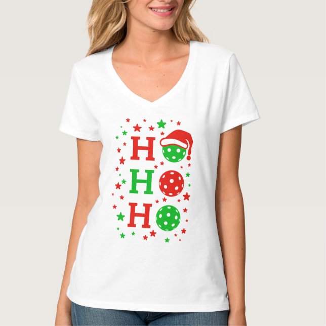 Camiseta Ho Ho Ho Pickleball - Esportes de Natal Engraçados (Frente)