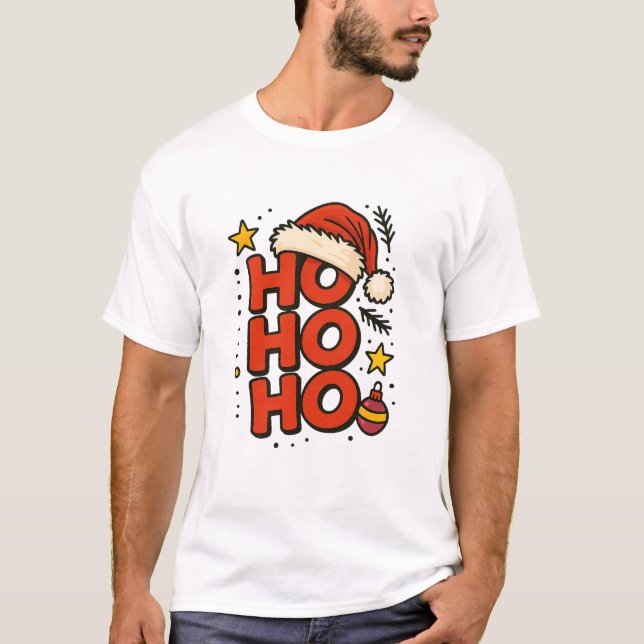 Camiseta Ho Ho Ho Santa Hat Christmas Tee (Frente)