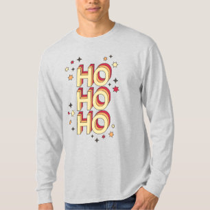 Camiseta Ho ho ho texto sazonal de natal e estrelas