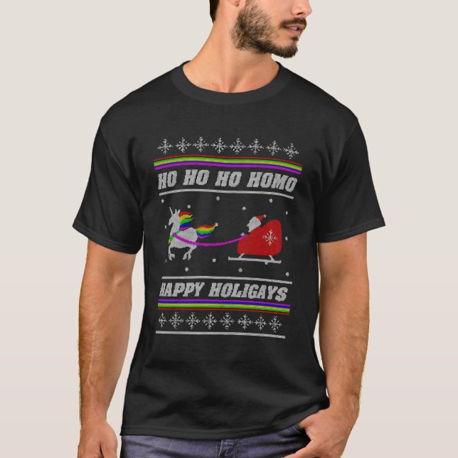 Camiseta Ho Ho Homo Happy Holigays Lgbt Ugly Christmas S (Frente)