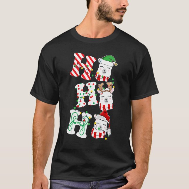 Camiseta Ho Ho Llama Luz Santa Hat renas ELF Chris (Frente)