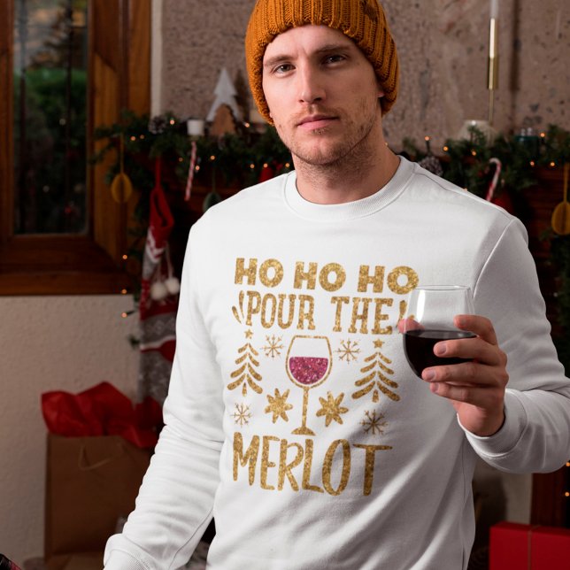 Camiseta Ho Ho Pour the Merlot Dourado Glitter Christmas (Criador carregado)
