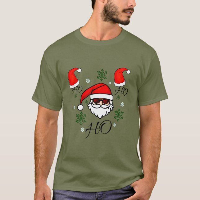 Camiseta Ho Ho Santa Claus Na moda Holiday Visto (Frente)