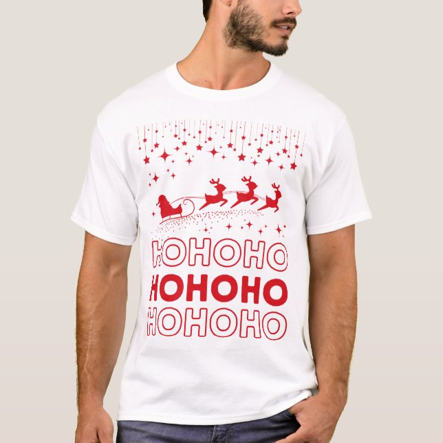Camiseta Ho Ho Santa Claus Reinadores de Natal Sleigh (Frente)