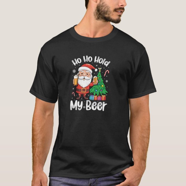 Camiseta Ho Ho Segurando Papais noeis Suados De Natal Feios (Frente)