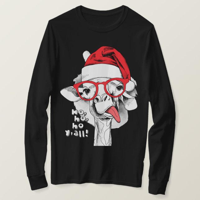 Camiseta Ho Ho Y'all Giraffe Long Sleeve (Frente do Design)