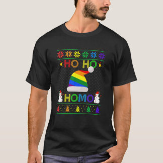 Camiseta Ho Homo Gay Natal LGBT Rainbow Santa Hat Ug
