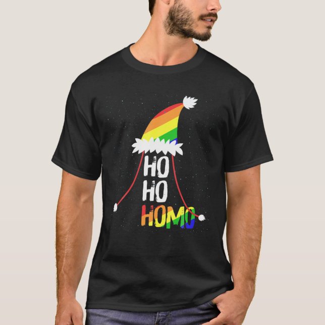Camiseta Ho Homo Raparigas Santa Hat Orgulho LGBT Natal Fl (Frente)