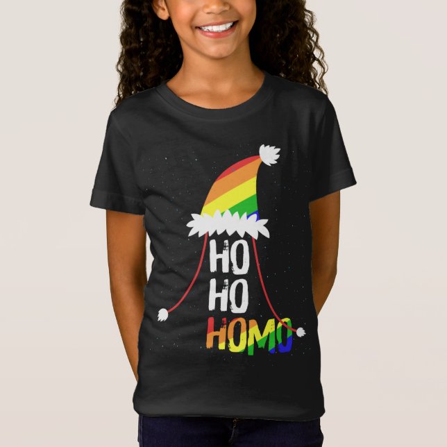 Camiseta Ho Homo Raparigas Santa Hat Orgulho LGBT Natal Fl (Frente)