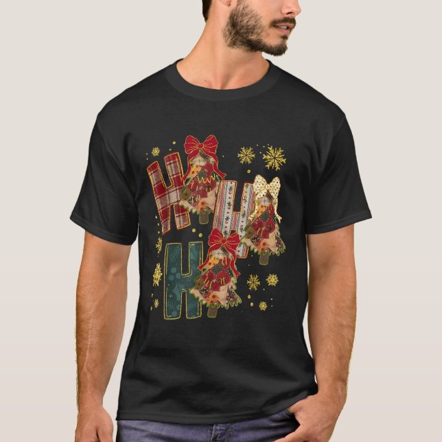 Camiseta Ho Xmas Ho Patchwork Coquette Cow Xadrez Natal (Frente)