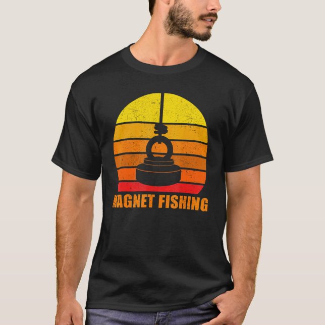 Camiseta Hobby de pesca magnética pôr do sol retrô (Frente)