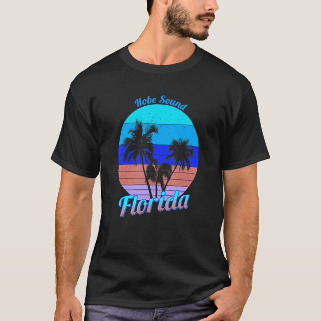 Camiseta Hobe Sound Florida Retro Tropical Palm Trees Vacat (Frente)