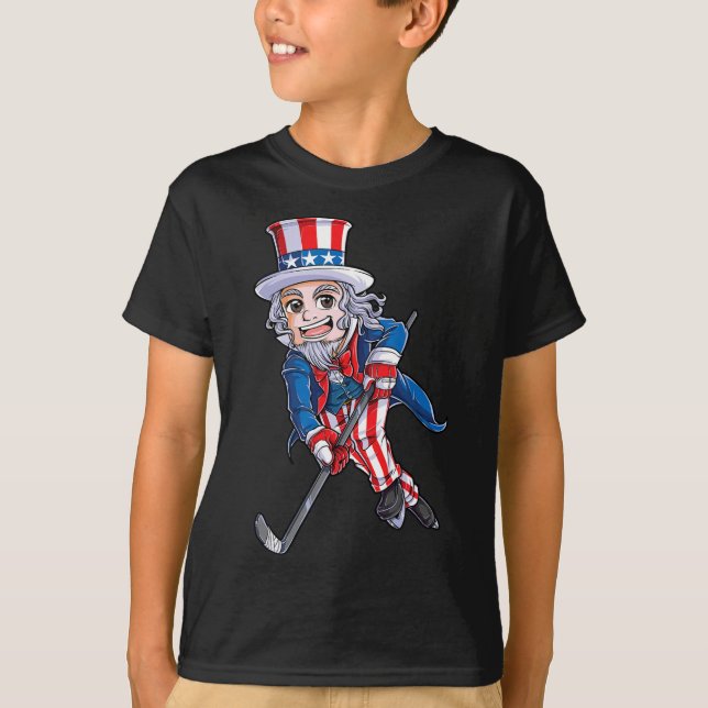 Camiseta Hockey American Flag 4° de julho Crianças Tio (Frente)