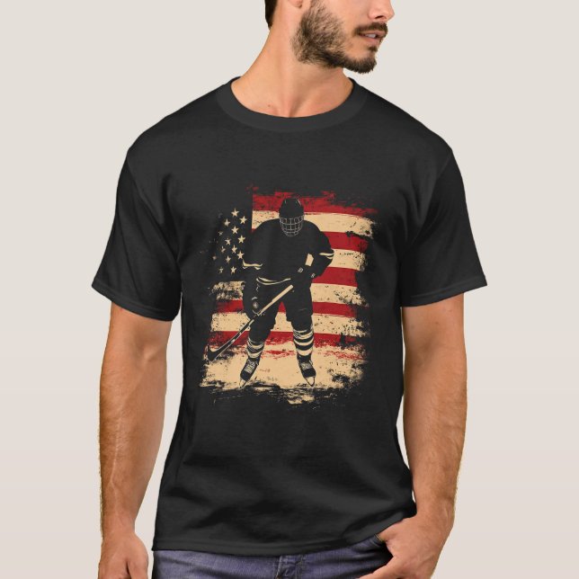 Camiseta Hockey American Flag Distressed Vintage Usa  (Frente)
