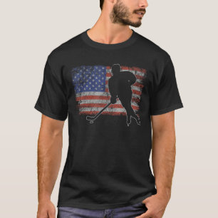 Camiseta Hockey com gelo retrô americano bandeira hóquei em