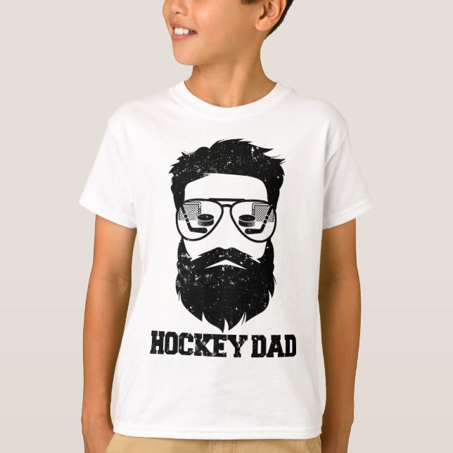 Camiseta Hockey Dad Funny Messy Hair Beard Hockey Dad  (Frente)