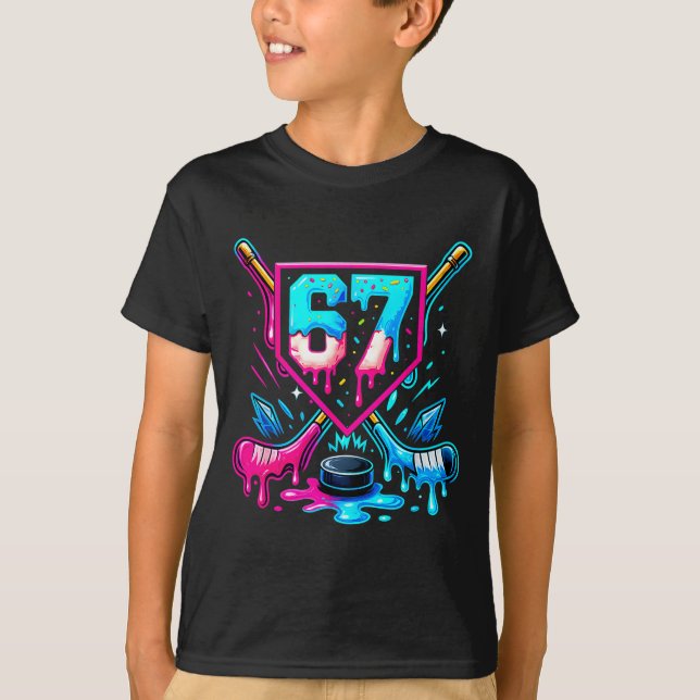 Camiseta Hockey Drip 6 7 Number 67 Six Seven Meme Men Boys  (Frente)