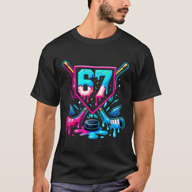 Camiseta Hockey Drip 6 7 Number 67 Six Seven Meme Men Boys  (Frente)